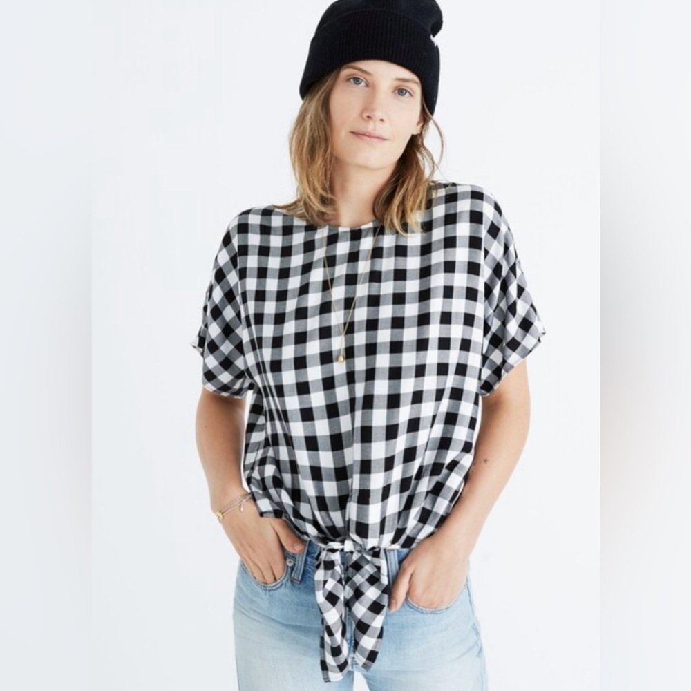 Madewell Button-Back Tie Tee in Buffalo Check XS